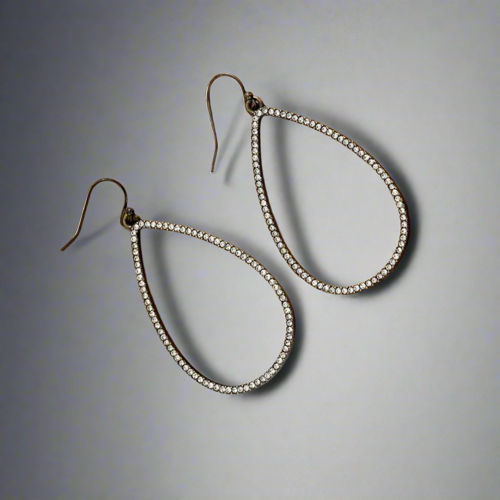 Bronze Rhinestone Water Drop Earrings