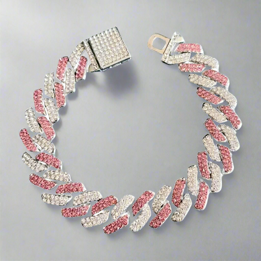 Pink Clear Cuban Chain Bracelet