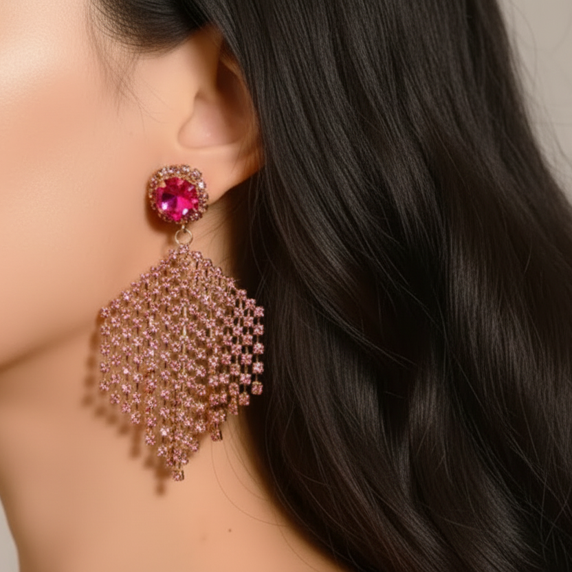 Rose Red Pink Tassel Earrings