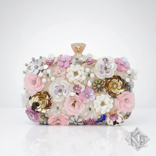 Floral 3D Champagne Clutch