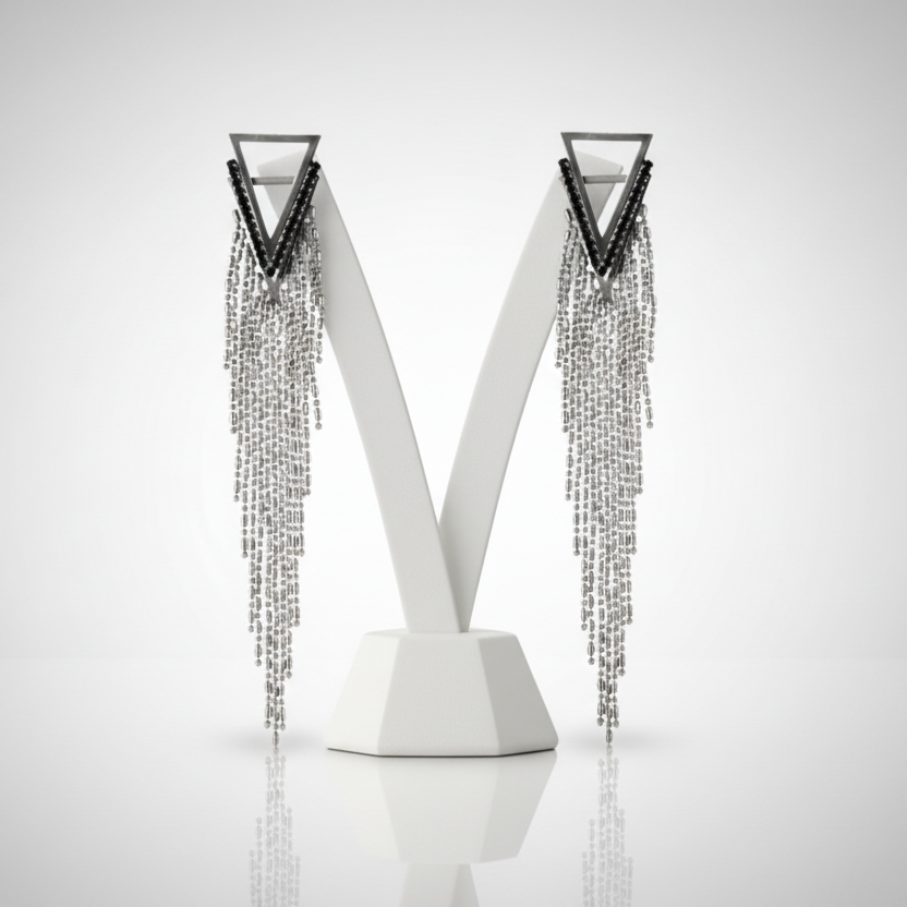 Beaded Black Tassel Earrings