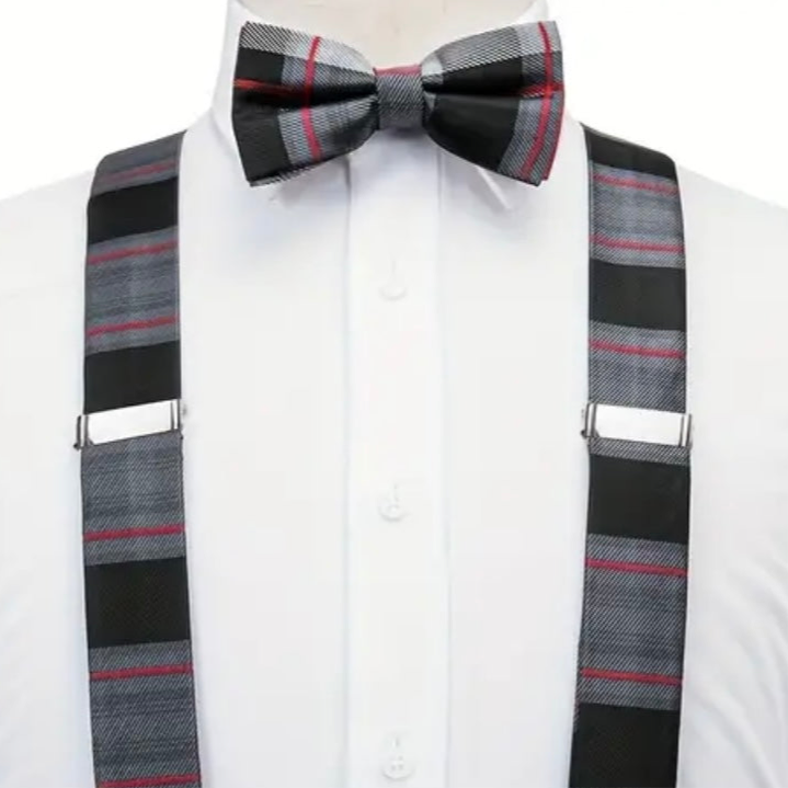 Grey Red Black Necktie Set