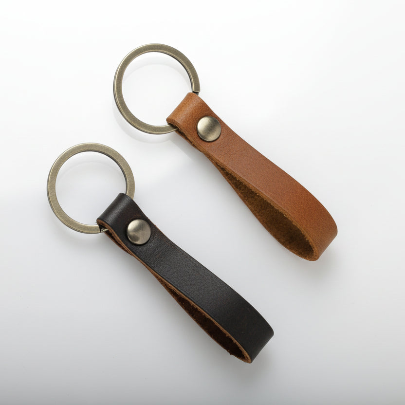 Leather Keychain in Lt Brown