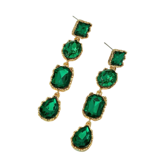 Green Geometric Rhinestone Earrings