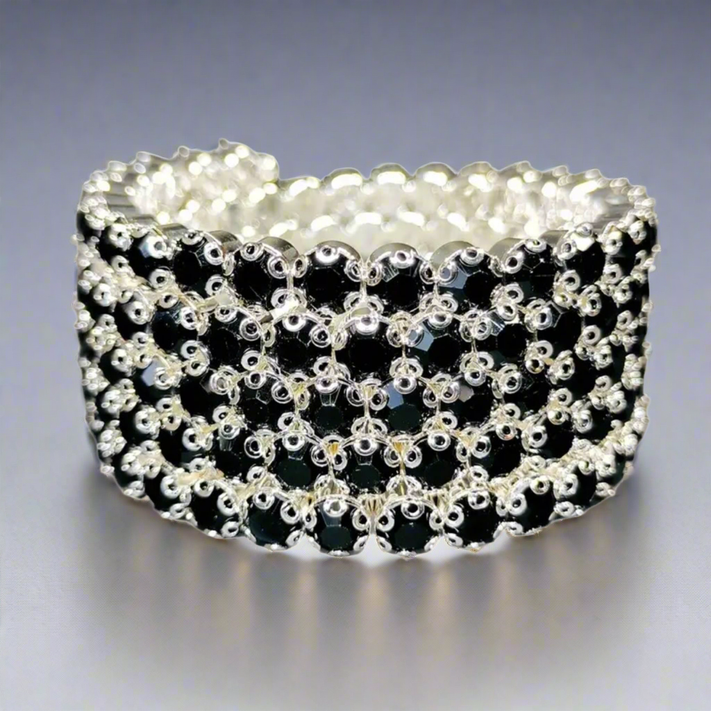 Flexible 5 Row Rhinestone Bracelets-Silver Setting