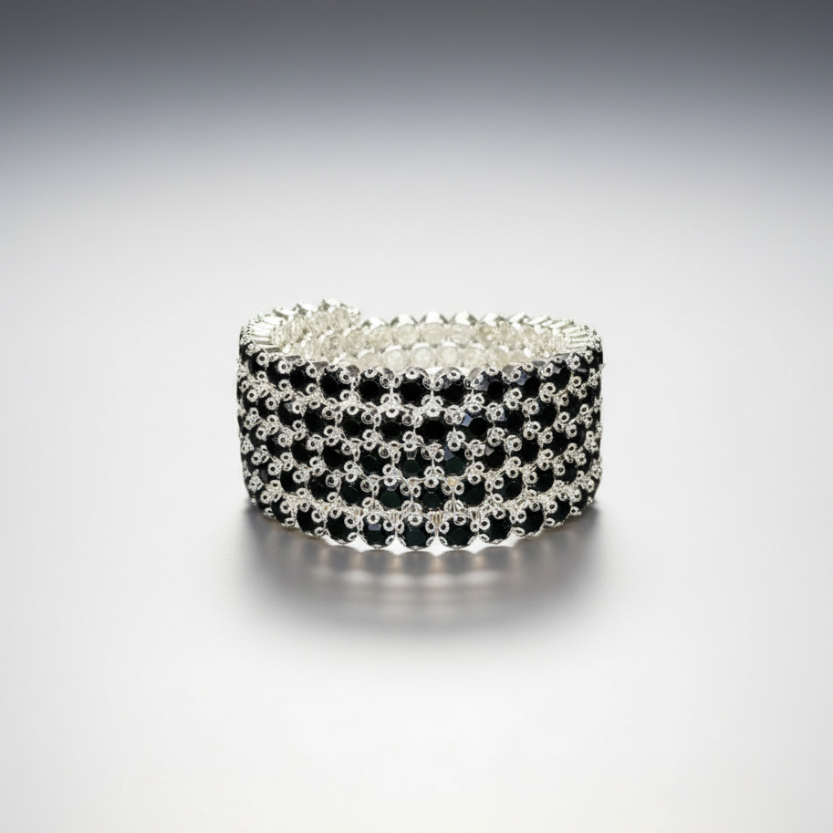 Flexible 5 Row Rhinestone Bracelets-Silver Setting