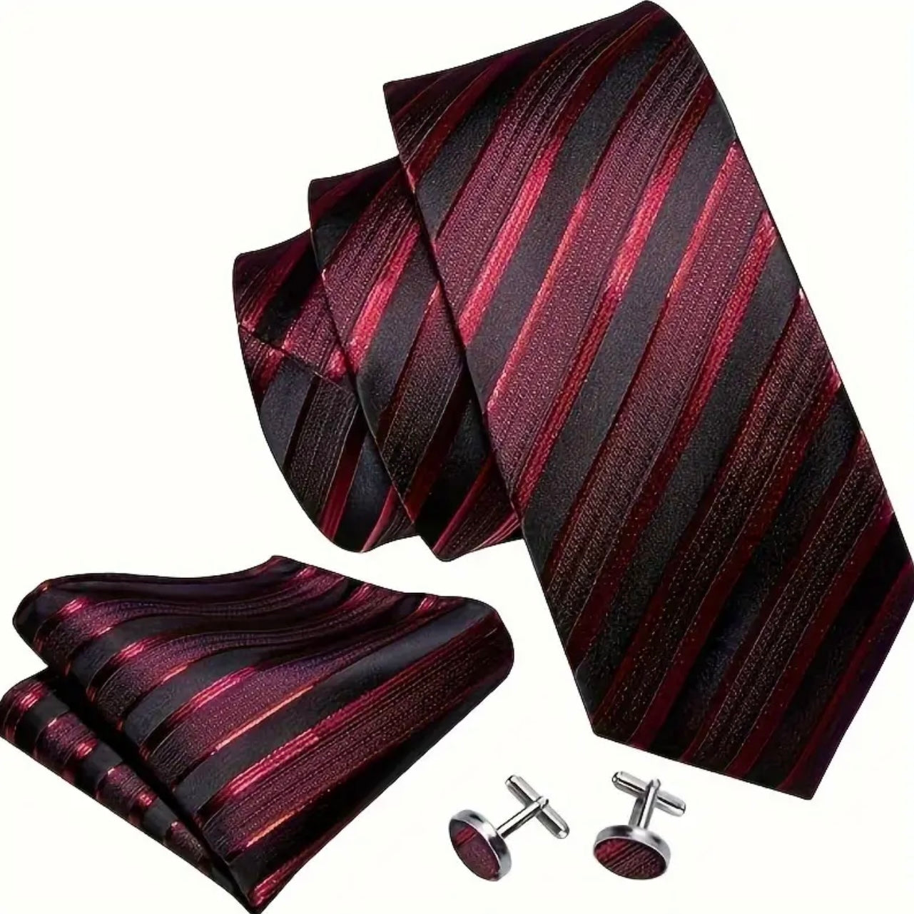 Red Black Stripes Suspenders Bowtie Set