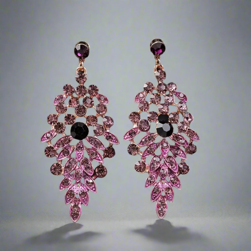 Purple Fuschia Pink Rhinestone Jewelry Set