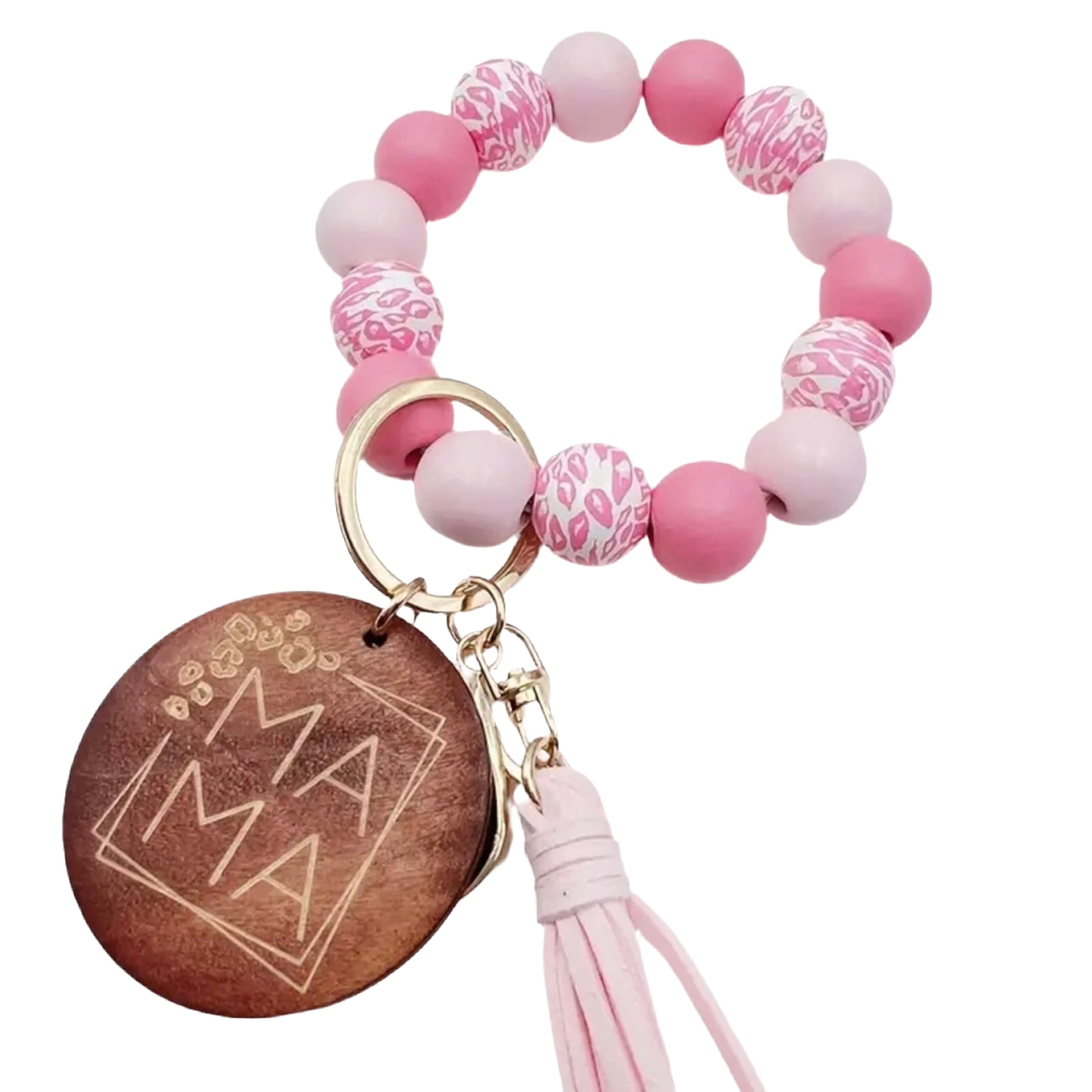 Mama Pink Beaded Keychain