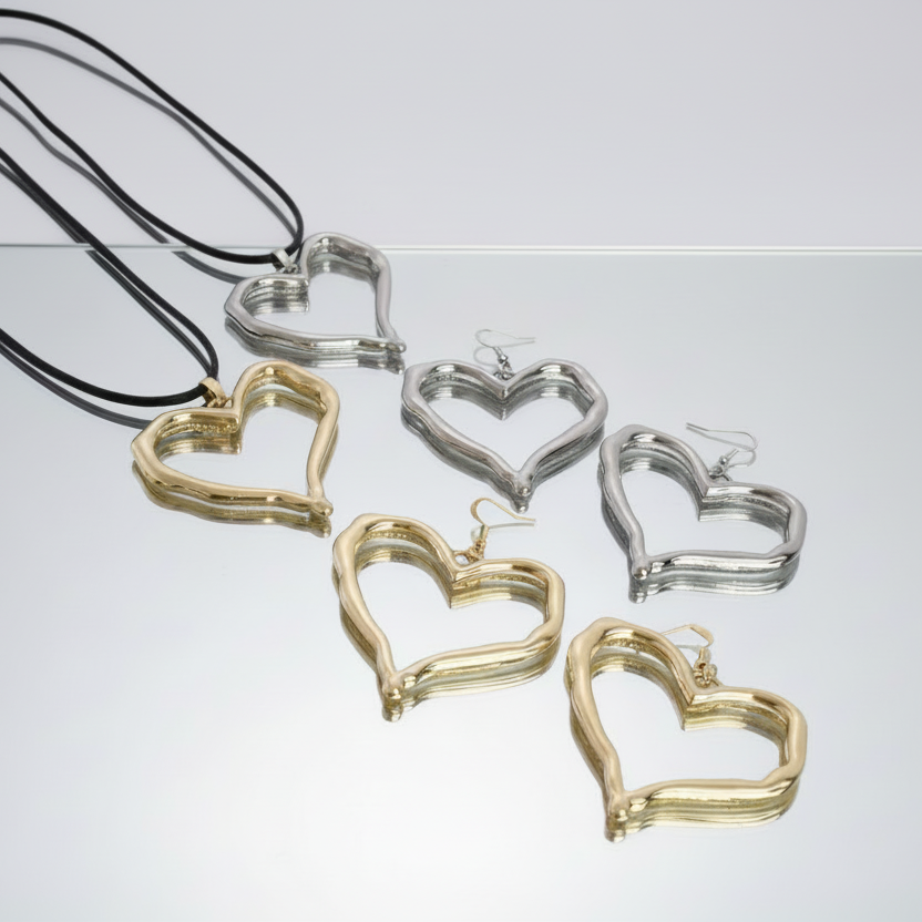 Polished Heart Jewelry Set Silver