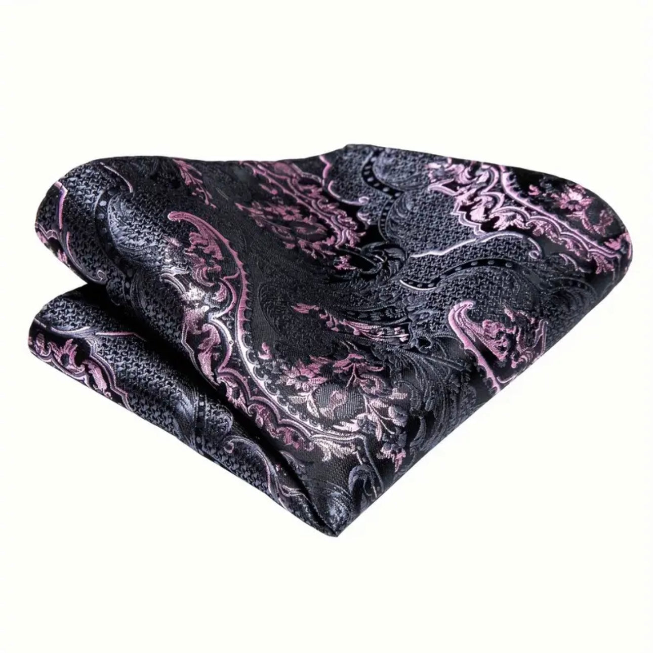 Pink Black Paisley Necktie Set
