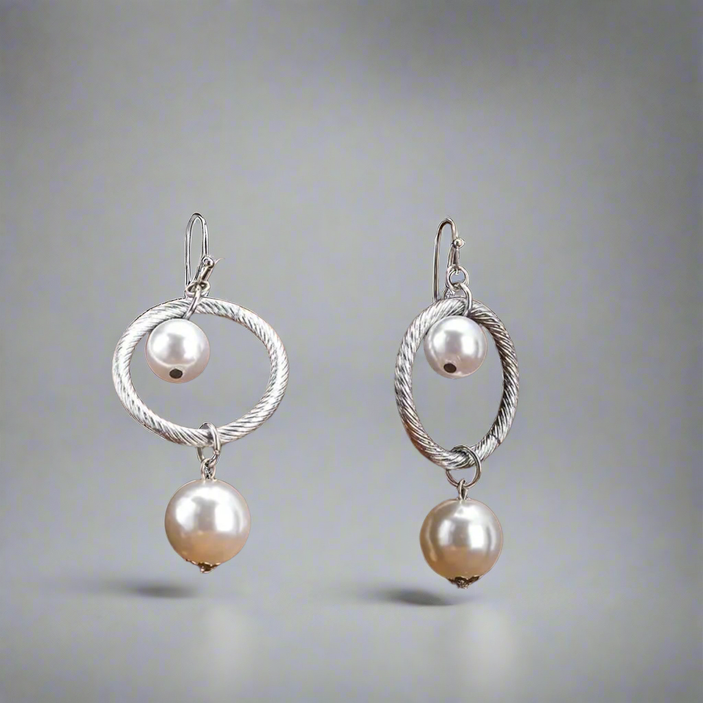 Double Dangling Pearl  Earrings