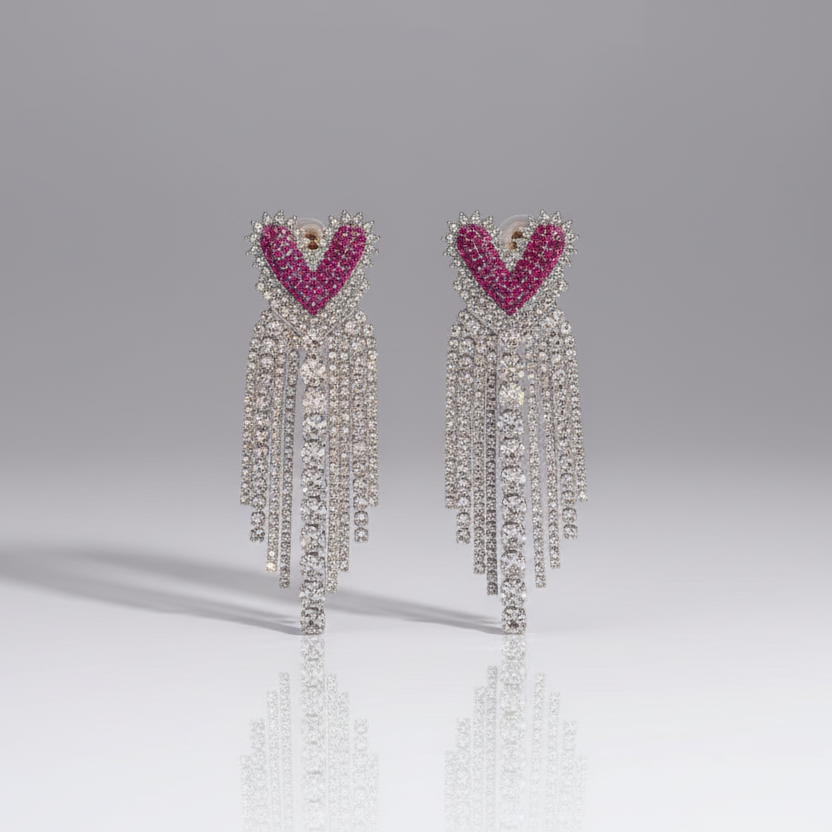 Pink Heart Tassel Earrings