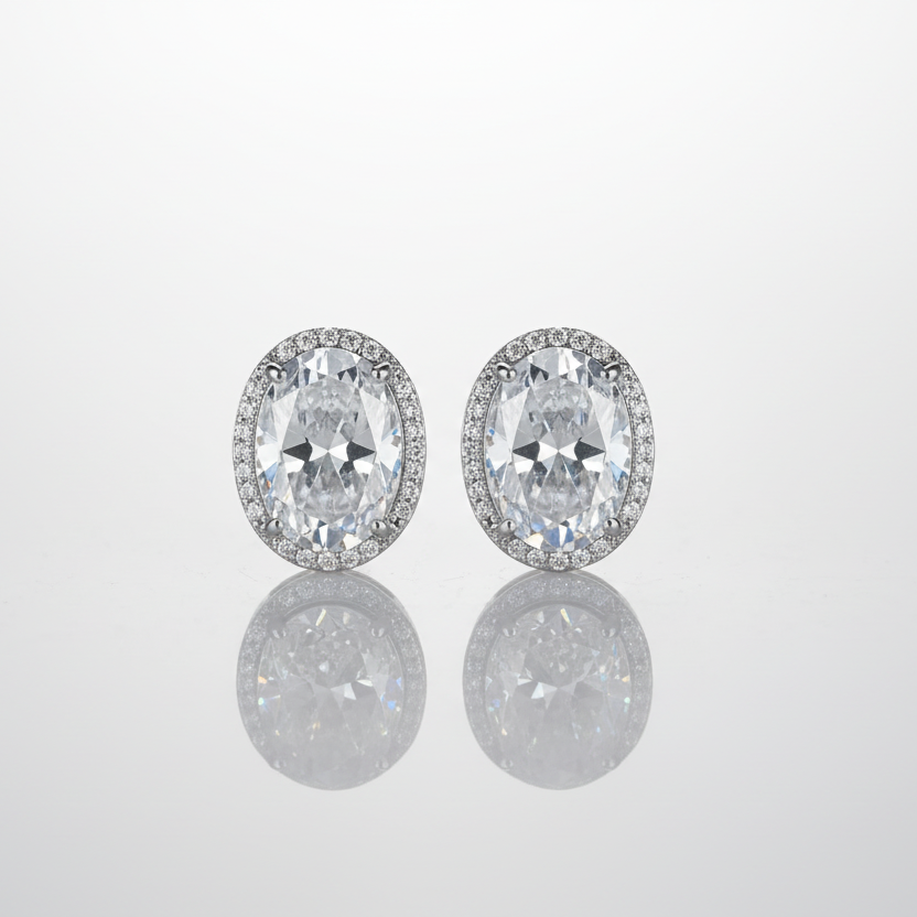 Oval Zirconia Clip Earrings