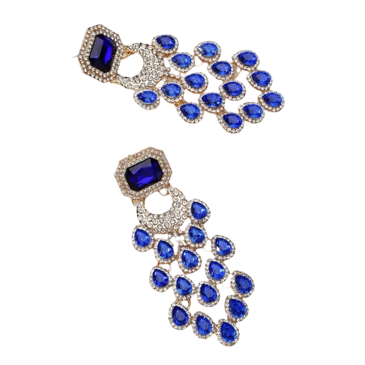 Blue Gold Exaggerated Tassel Earrings