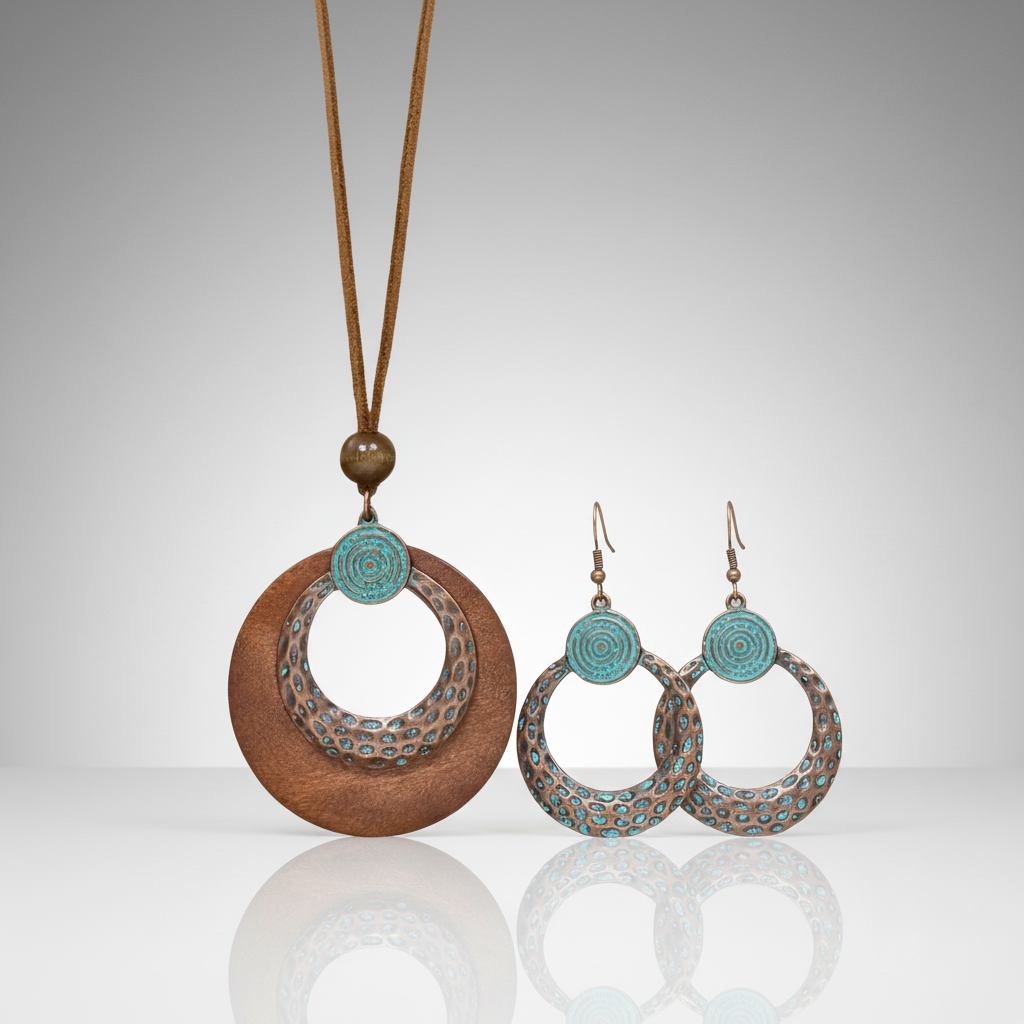 Blue Wood Boho Jewelry Set