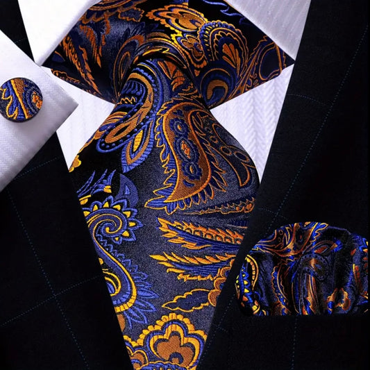 Orange Blue Floral Necktie Set