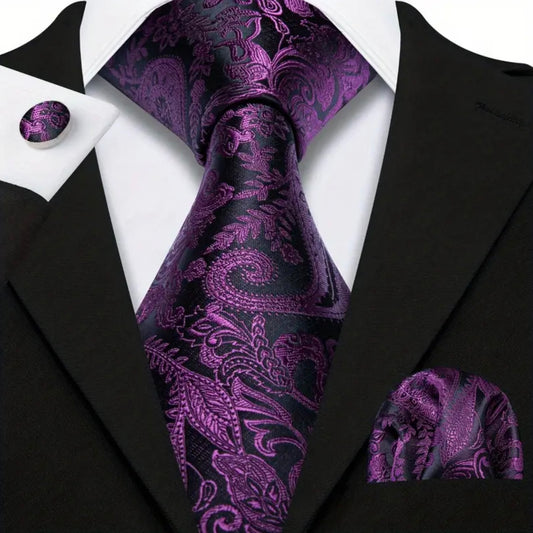 Purple Paisley Necktie Set