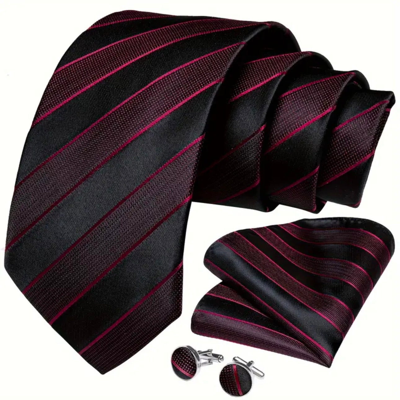 Black Pink Stripe Necktie Set