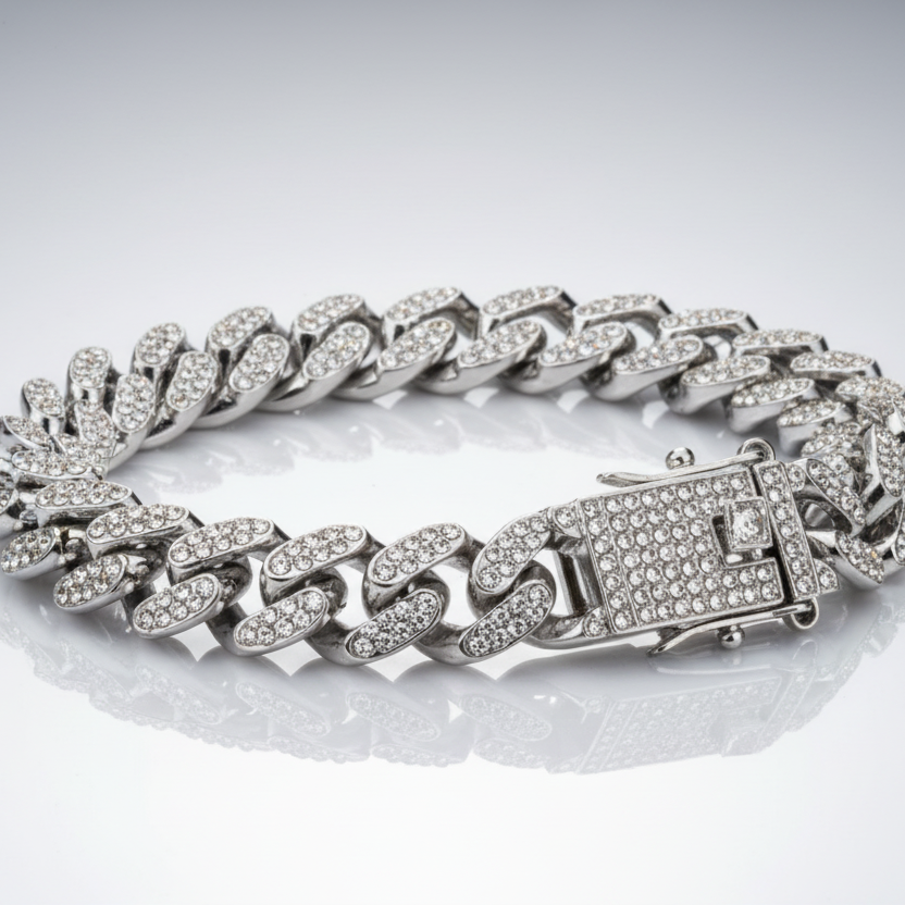 Silver Clear Cuban Chain Necklace