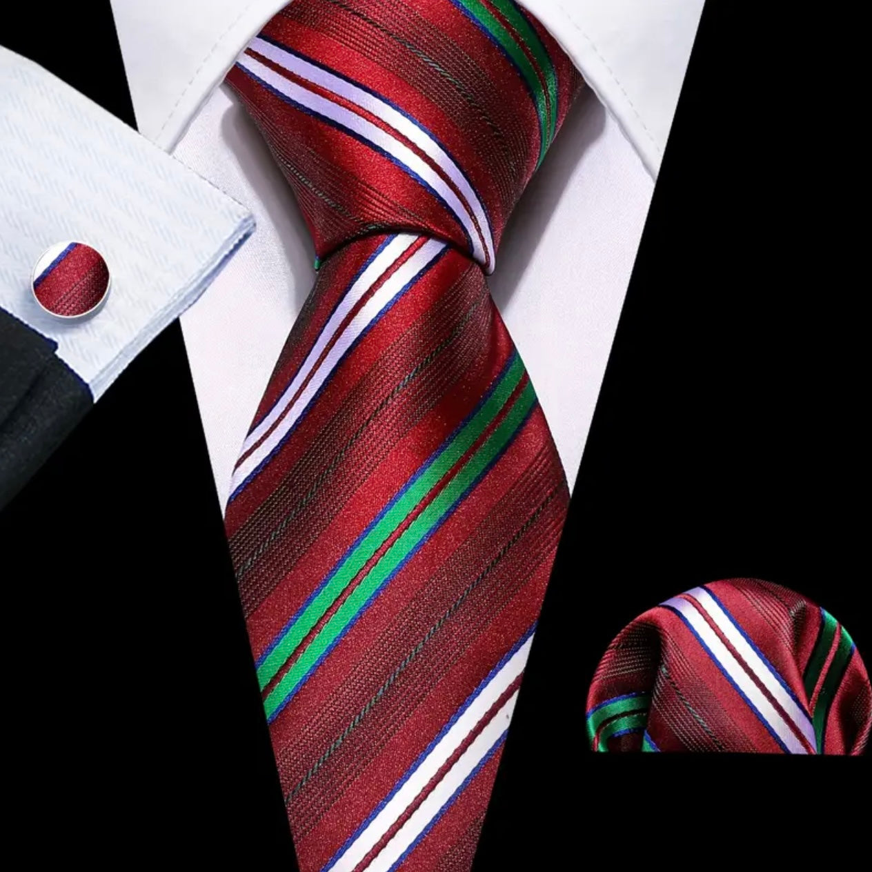 Red Green White Necktie Set