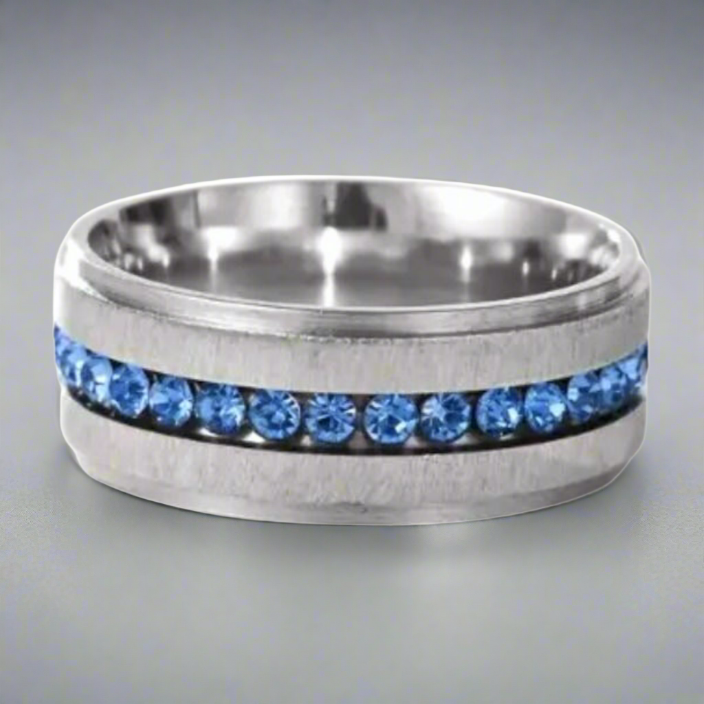 Blue Rhinestone Steel Ring