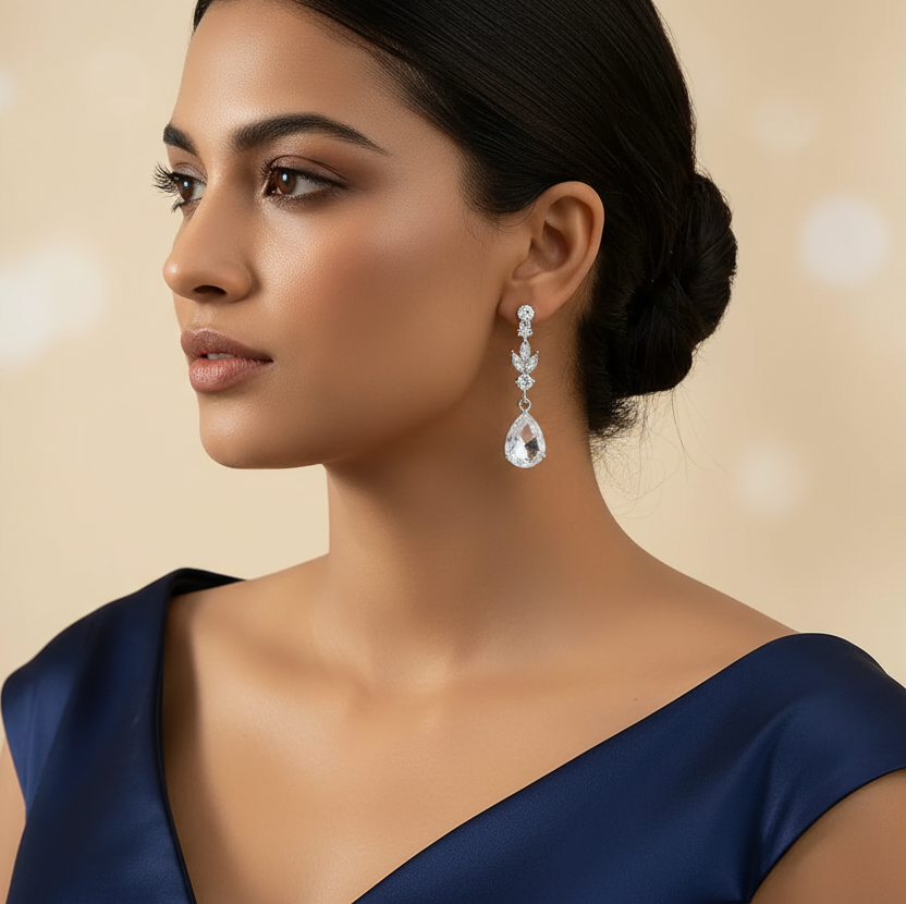 Dangling Zircon Clip Earrings