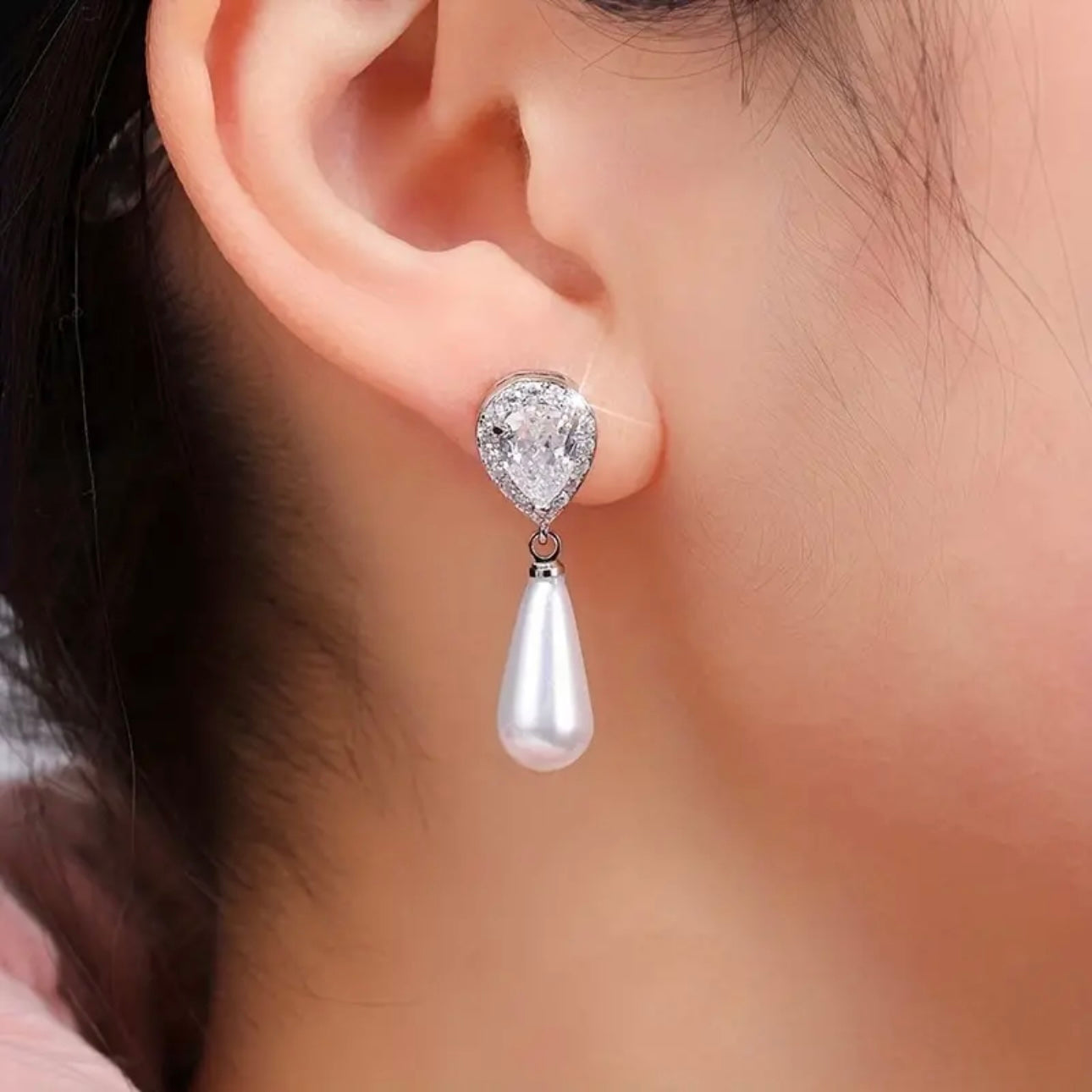 Pearl & Zircon Drop Earrings