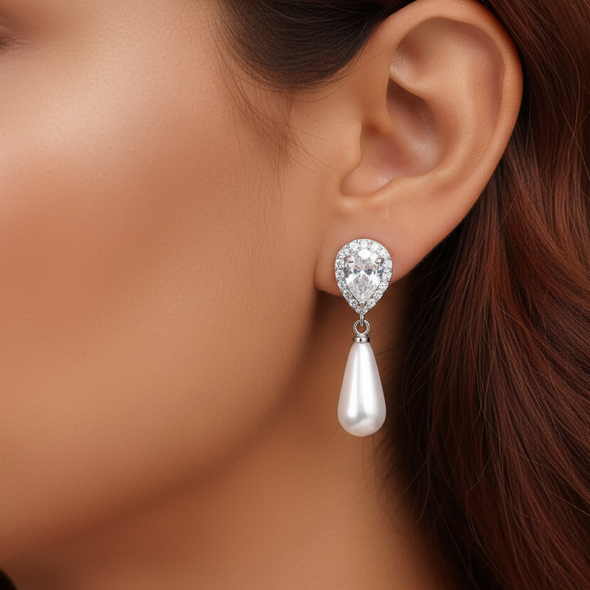 Pearl & Zircon Drop Earrings