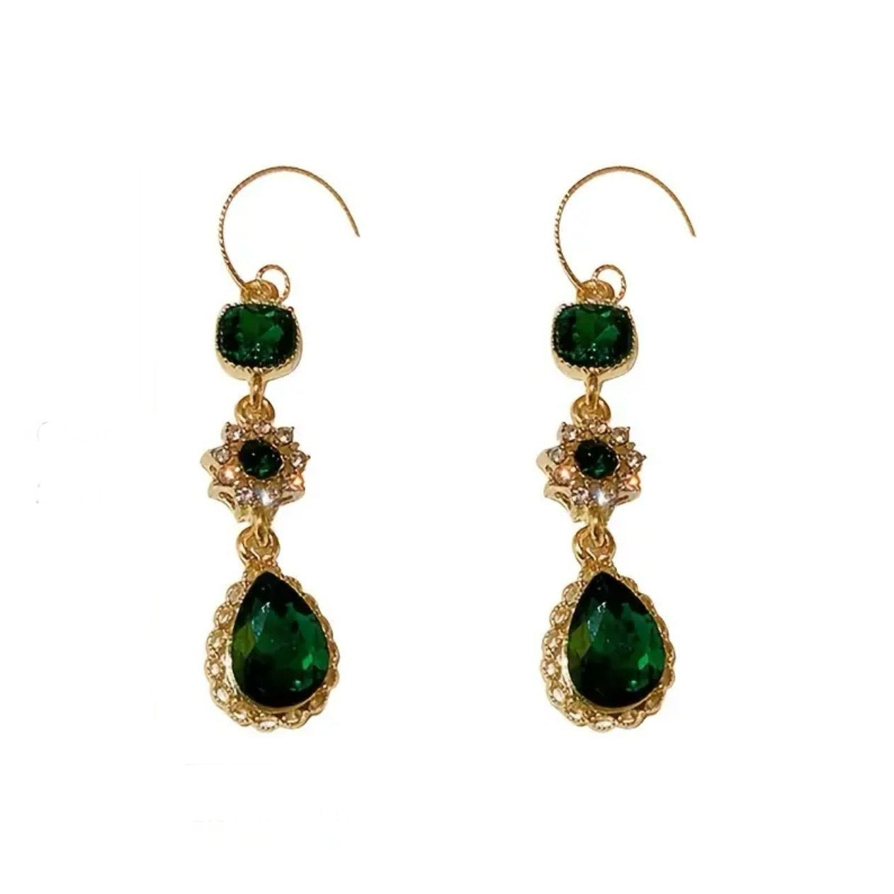 Emerald Green Glass Earrings