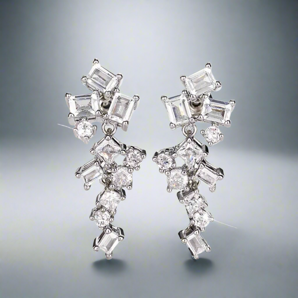 Geometric Petite Zircon Dangling Earrings