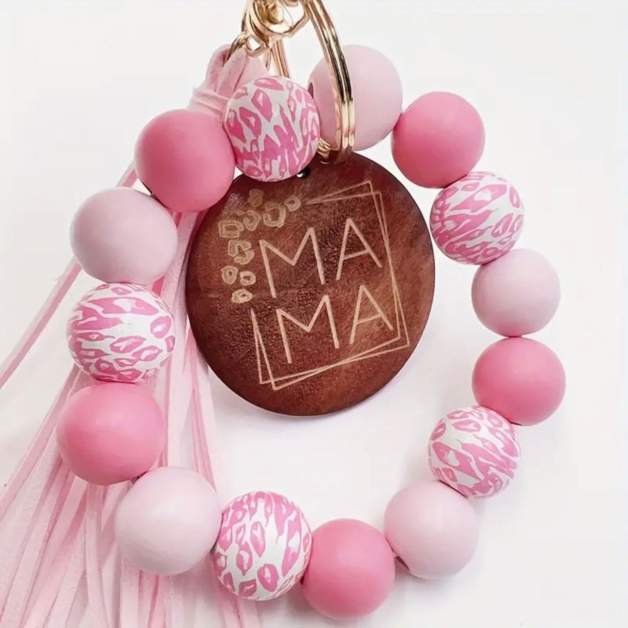 Mama Pink Beaded Keychain