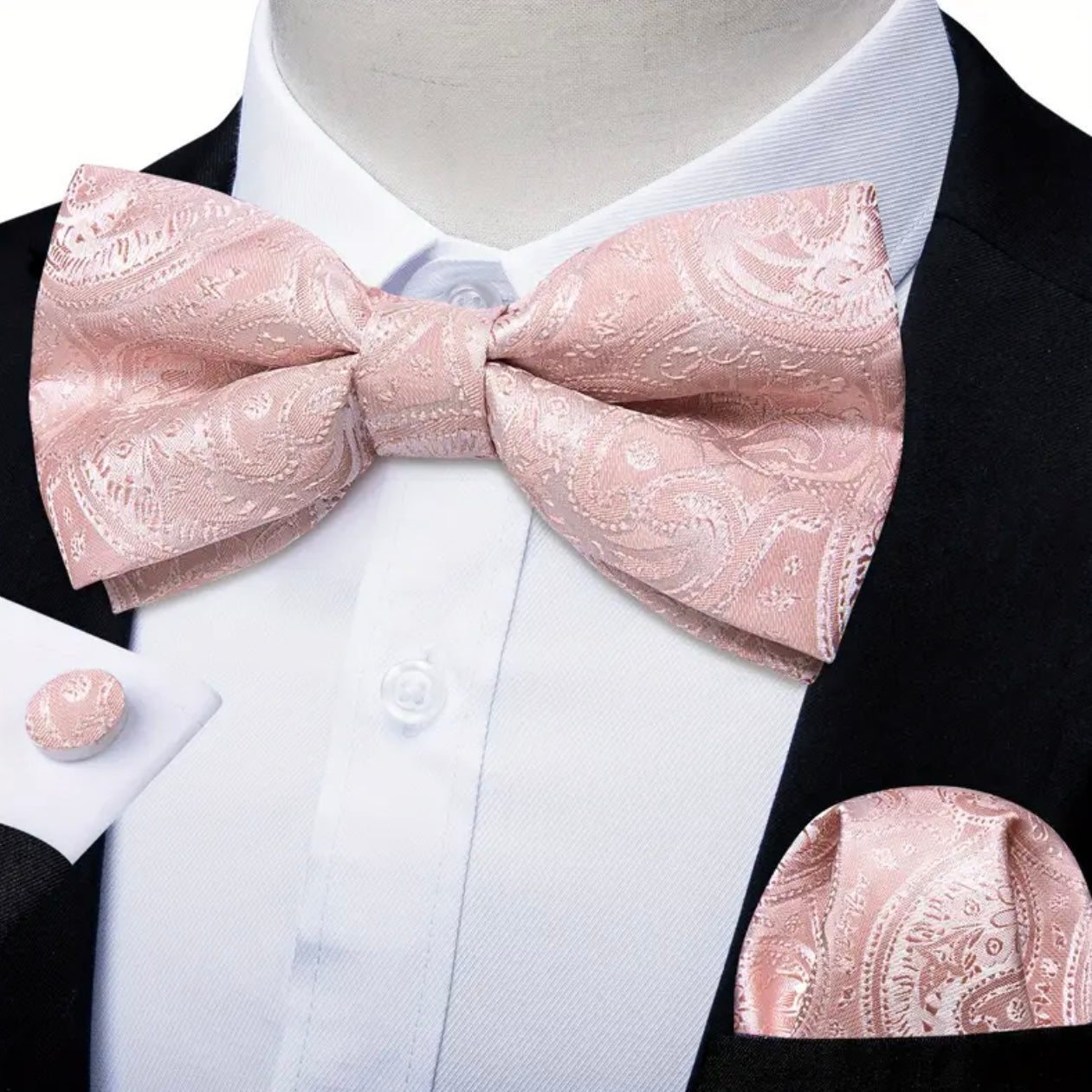 Blush Pink Paisley Bowtie Set