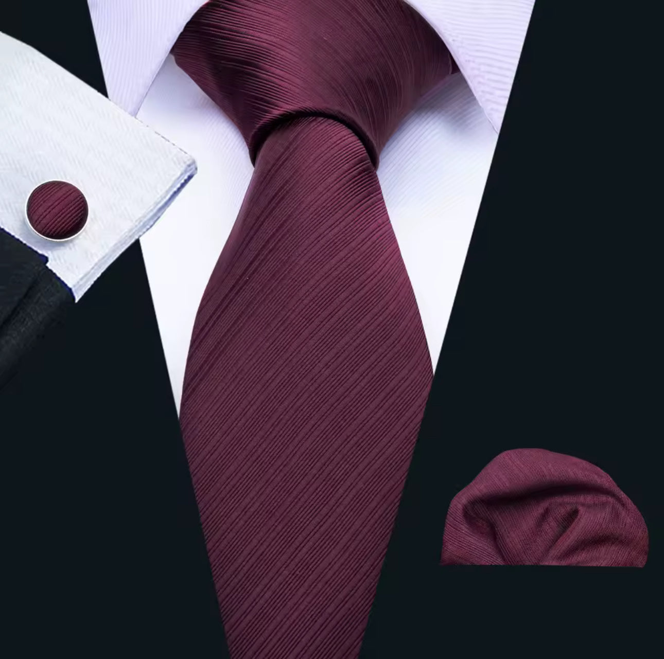 Maroon Discreet Textured Stripes Necktie Set