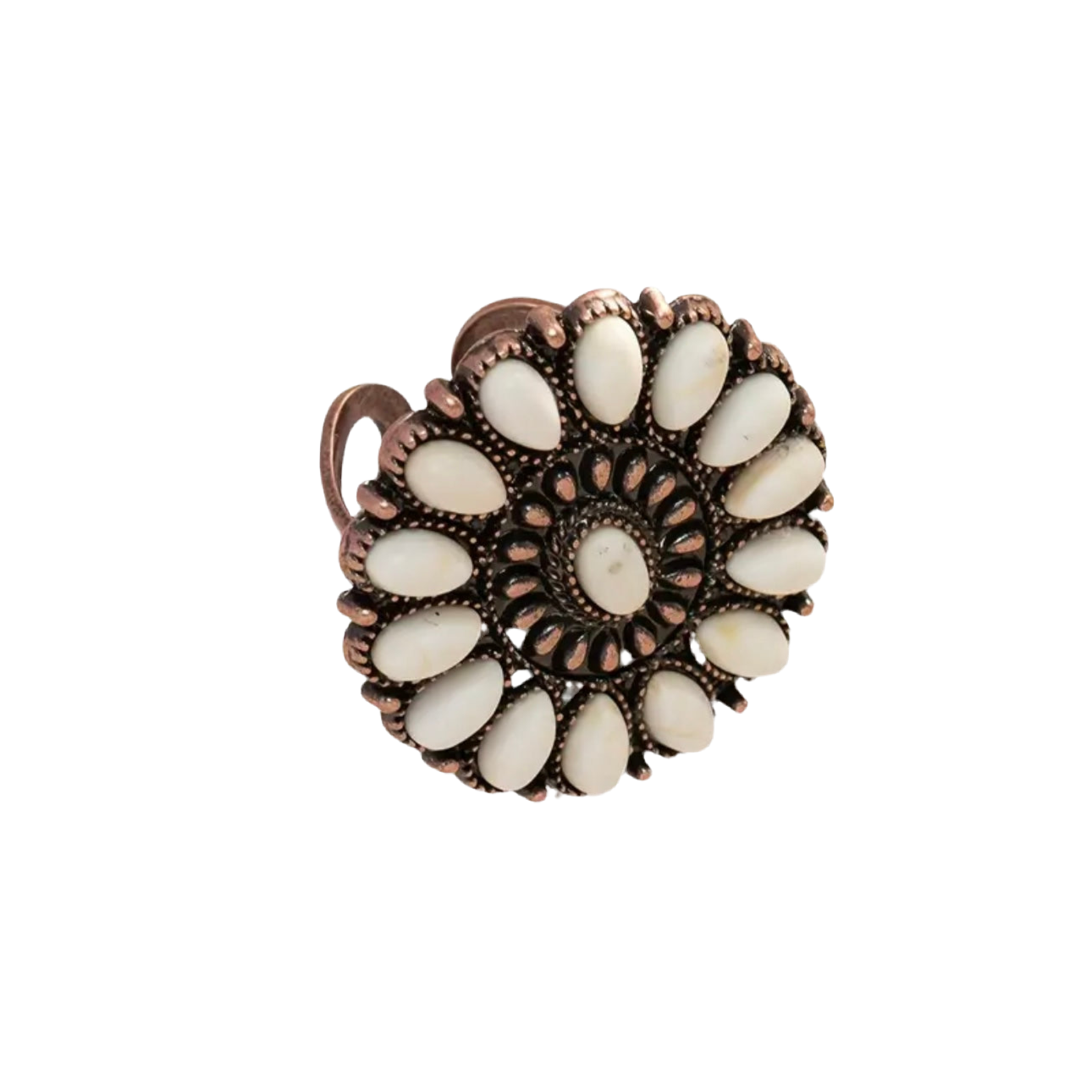 White Bronze Turquoise Oval 2 Ring