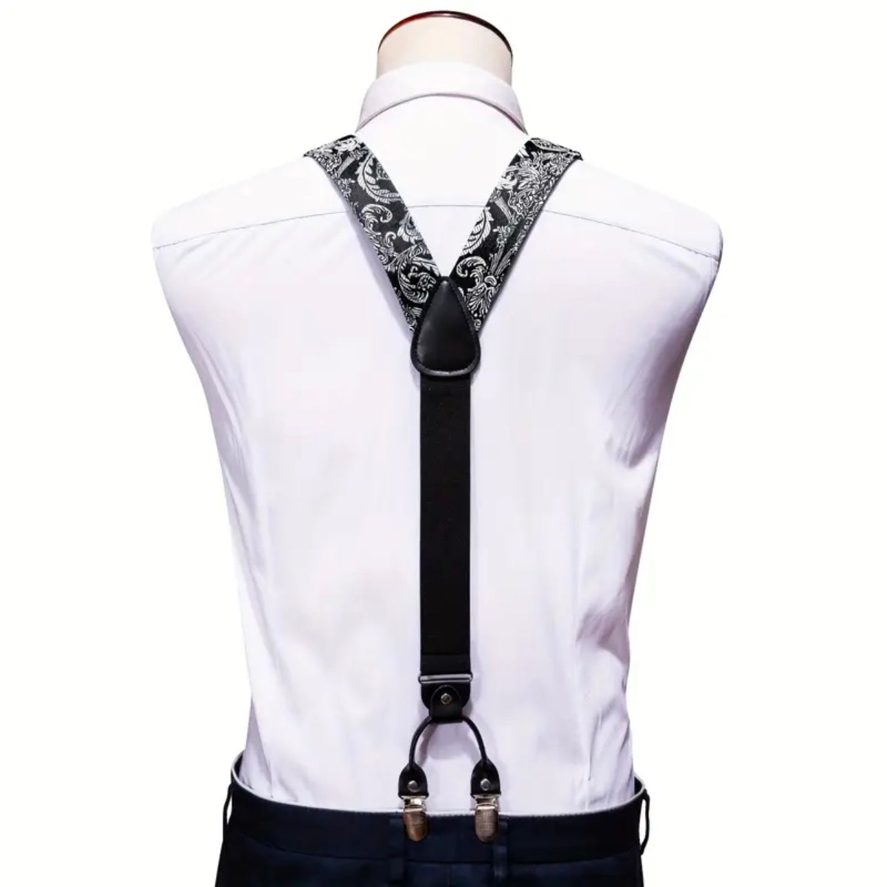 Grey Silver Black Suspenders Bowtie Set