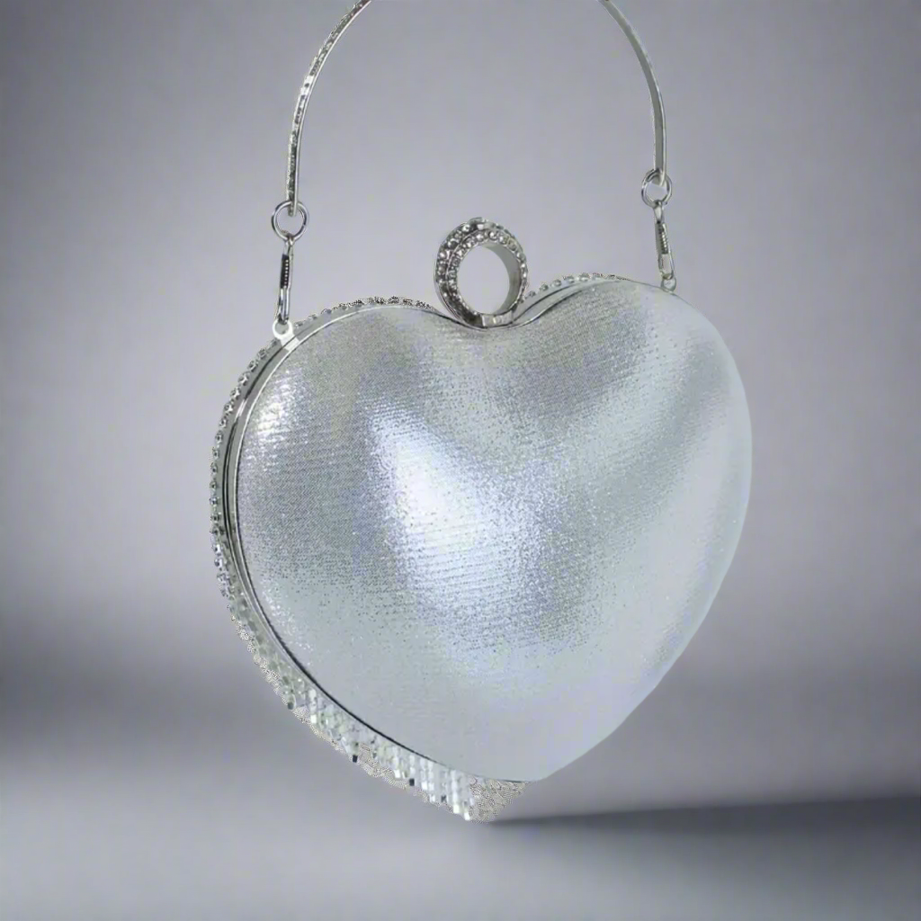 Heart Rhinestone Tassel Evening Bag