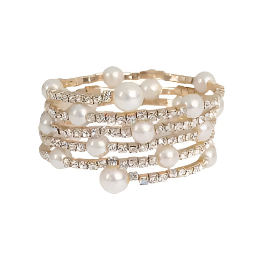 Pearl & Rhinestone Flexible Bracelet