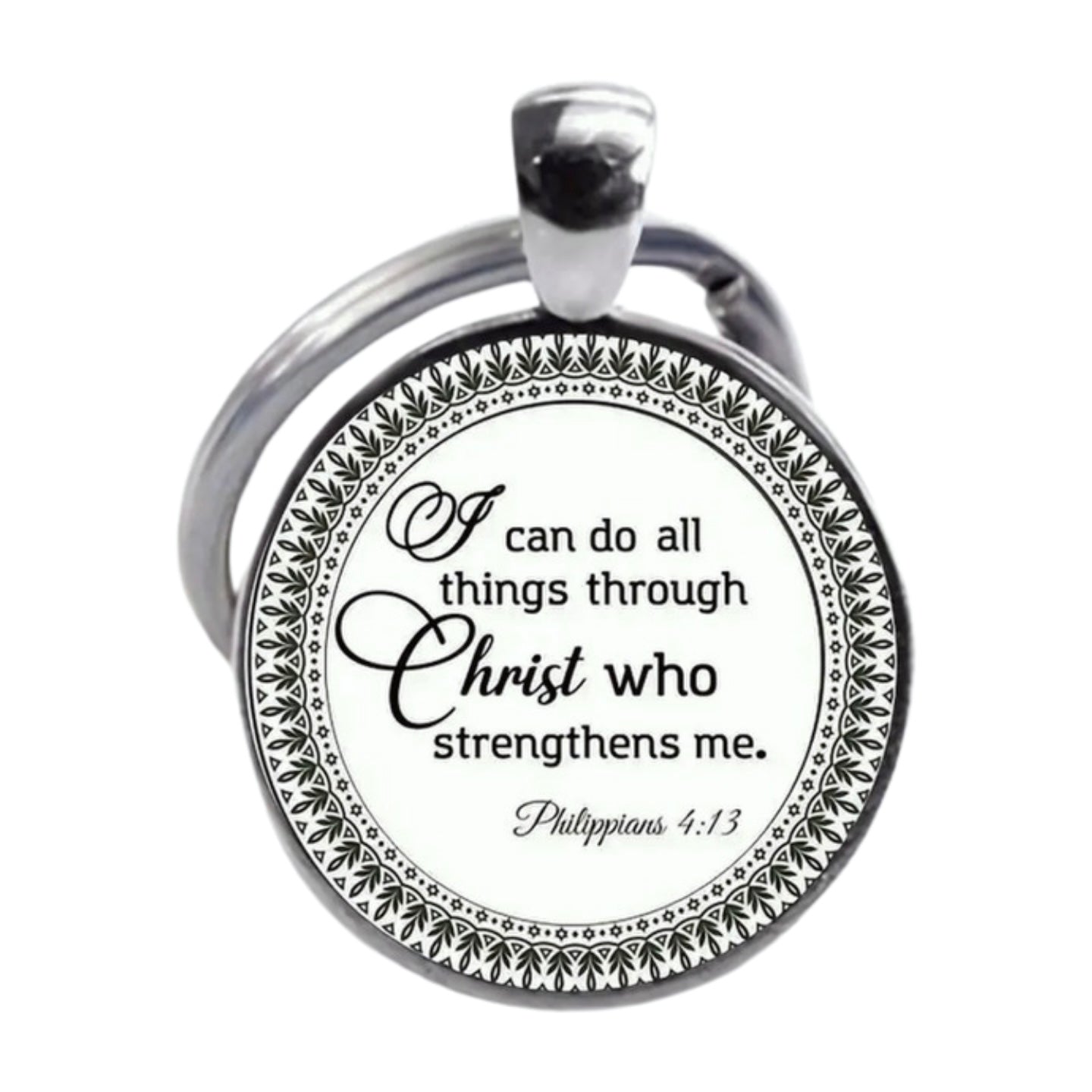 Phil 4:13 Bible Verse Silver Keychain