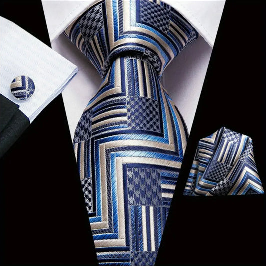 Blue Tan Modern Necktie Set