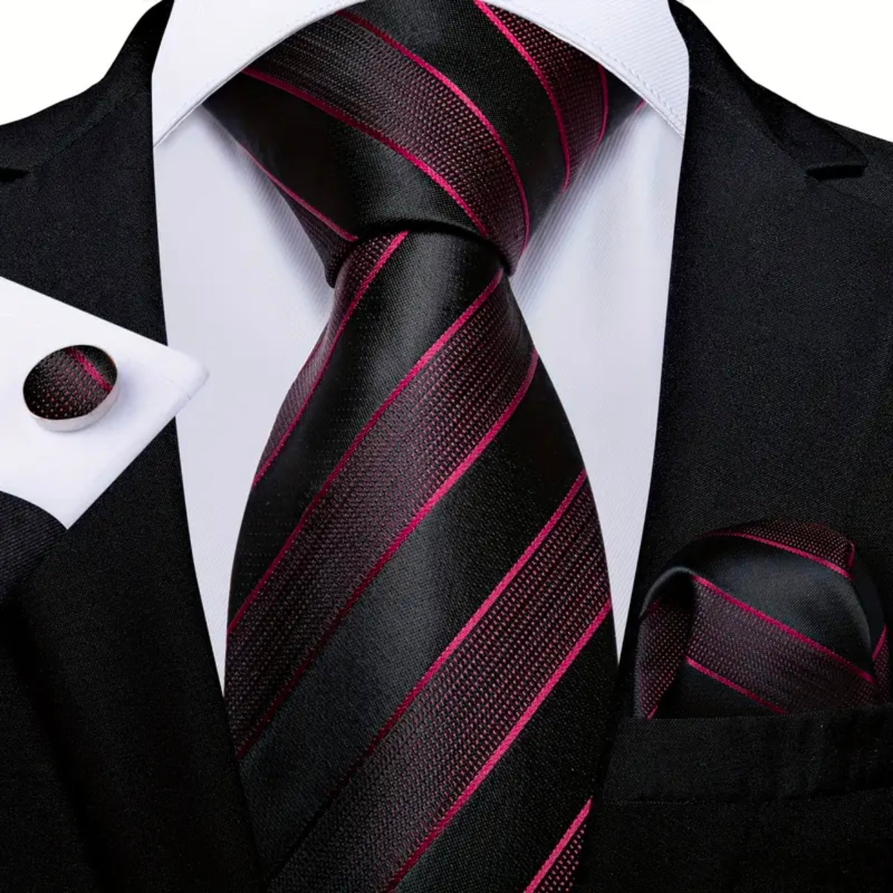 Black Pink Stripe Necktie Set