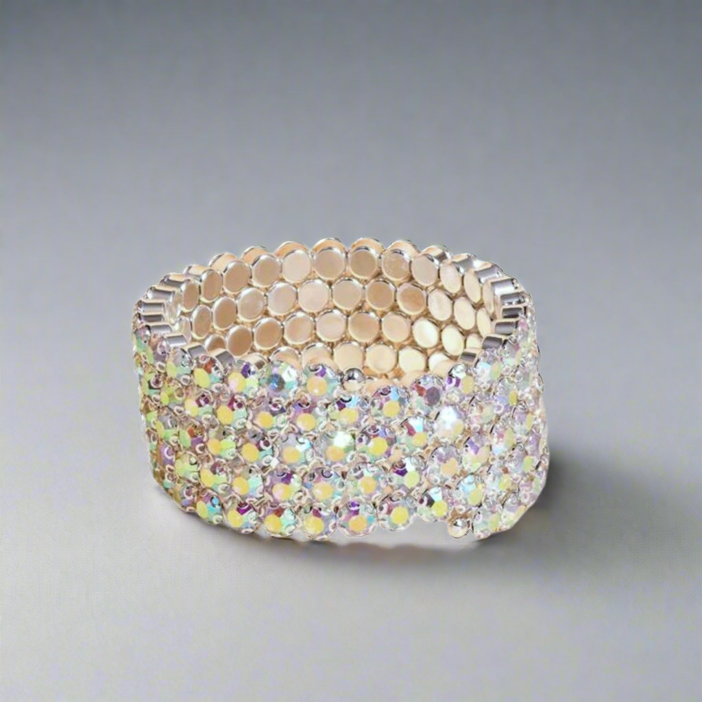 Flexible 5 Row Rhinestone Bracelets-Silver Setting
