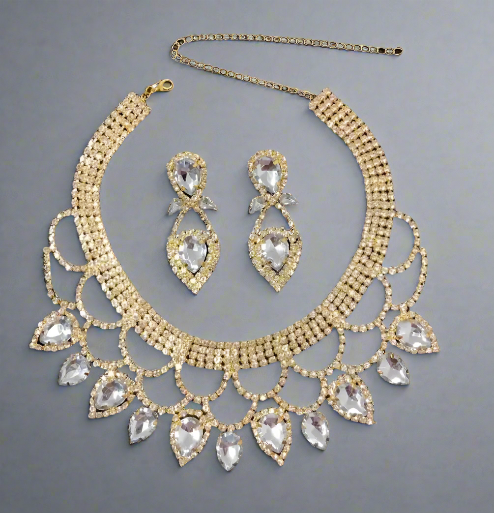 Clear Rhinestone Silver Jewelry Set