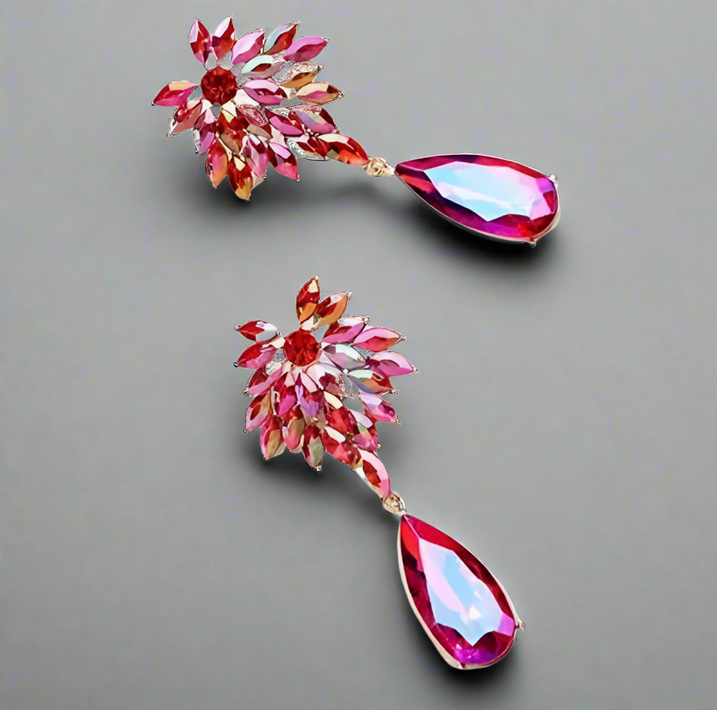 Rose Red Pink Floral Earrings