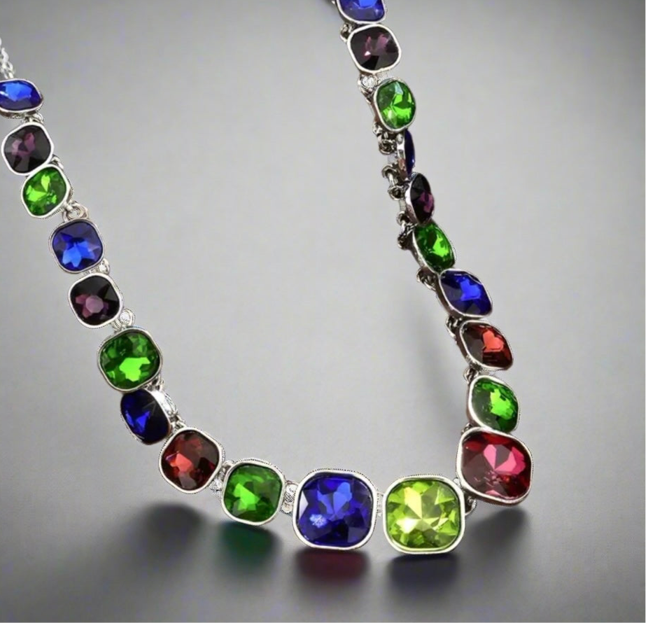 Multicolor Square Rhinestone Necklace