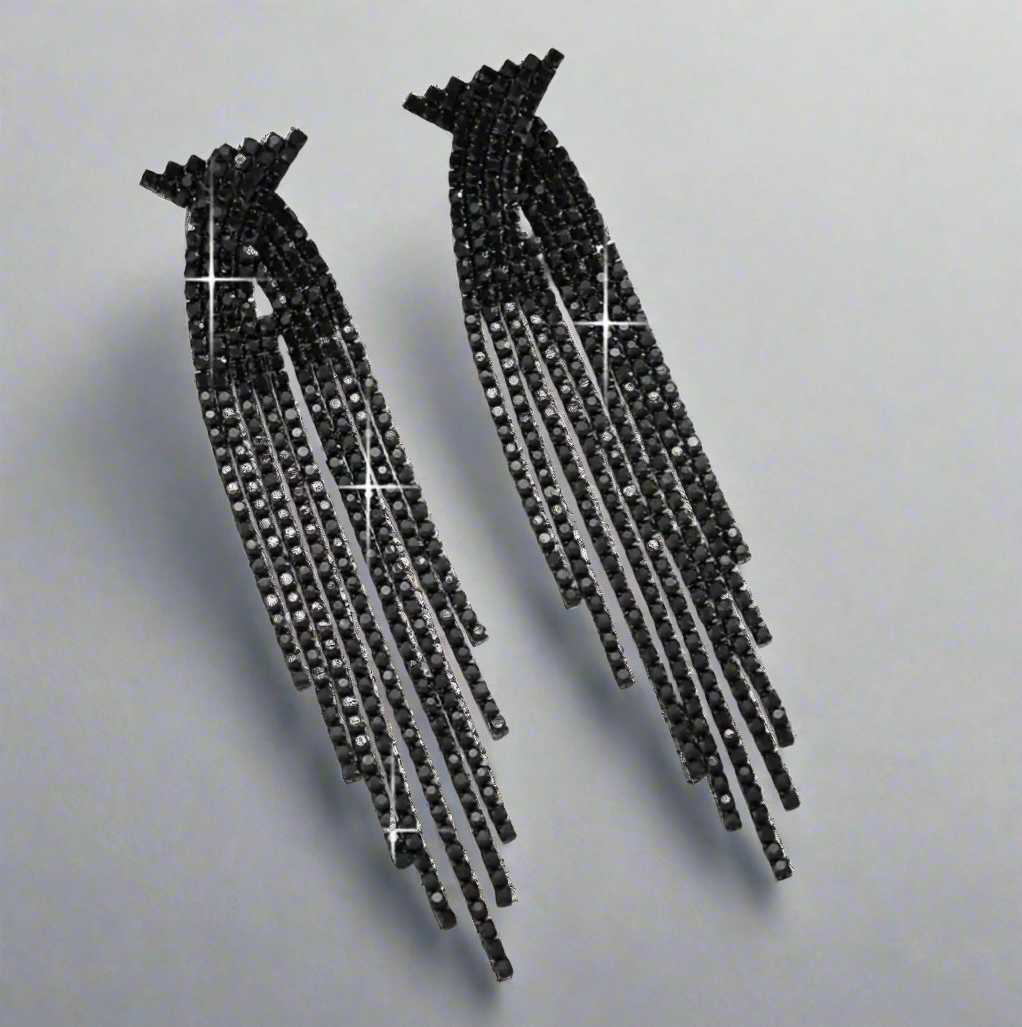 Black Art Deco Tassel Earrings