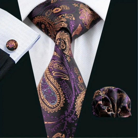 Purple Gold Necktie Set