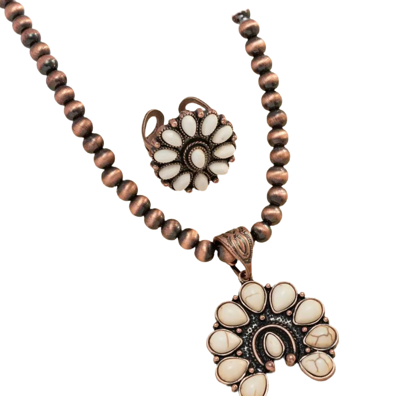 White Bronze Turquoise Petite Squash Blossum Set