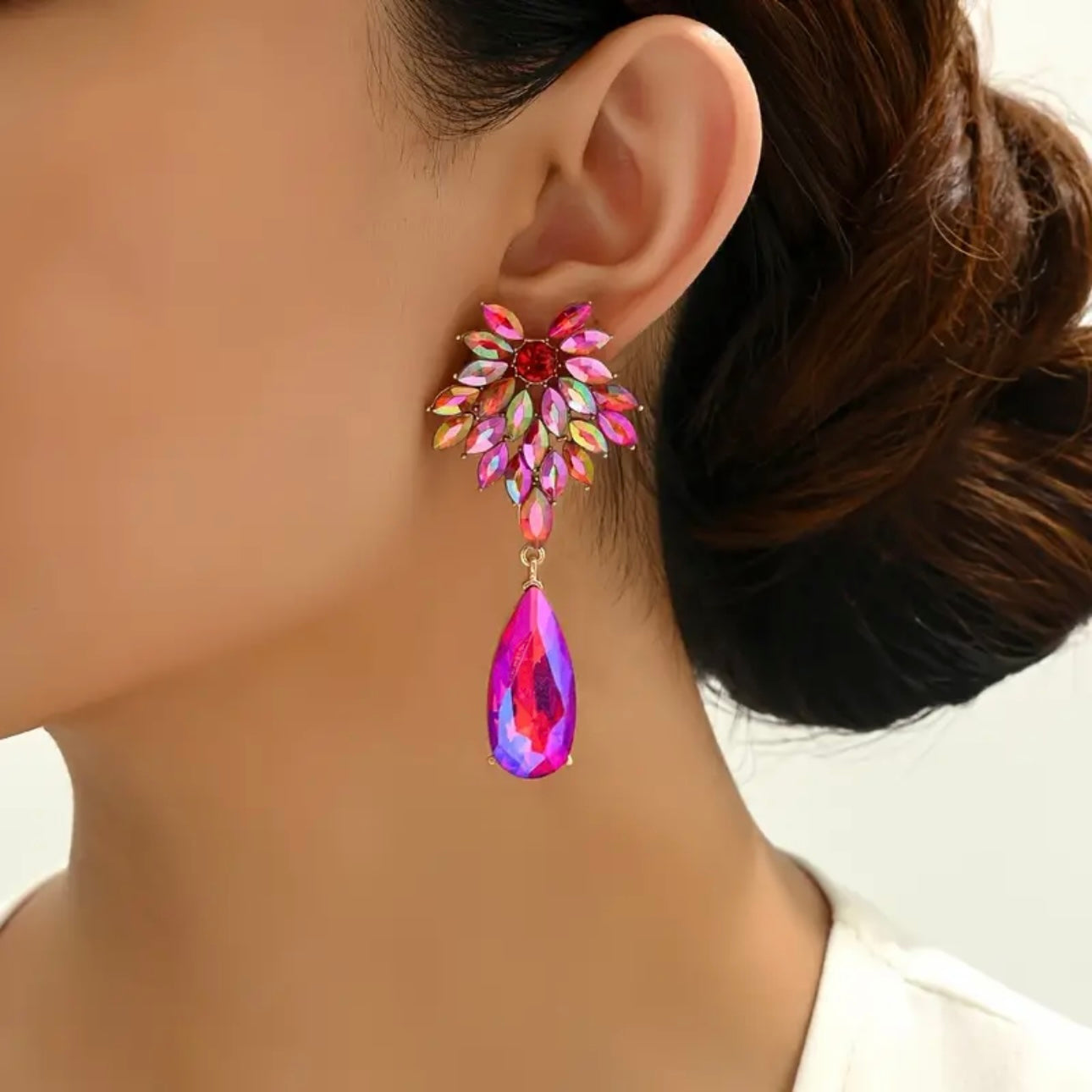 Rose Red Pink Floral Earrings