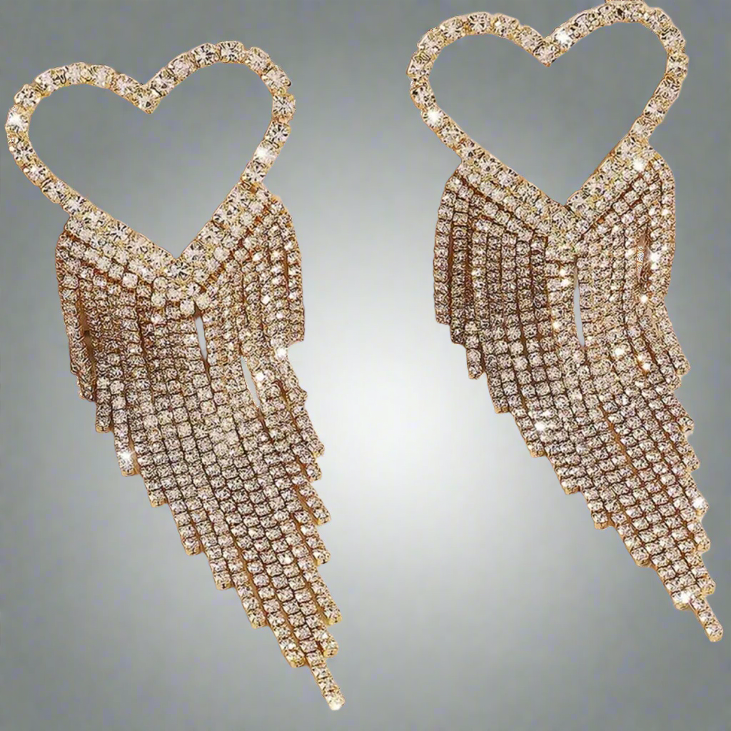 Gold Heart Tassel Earrings